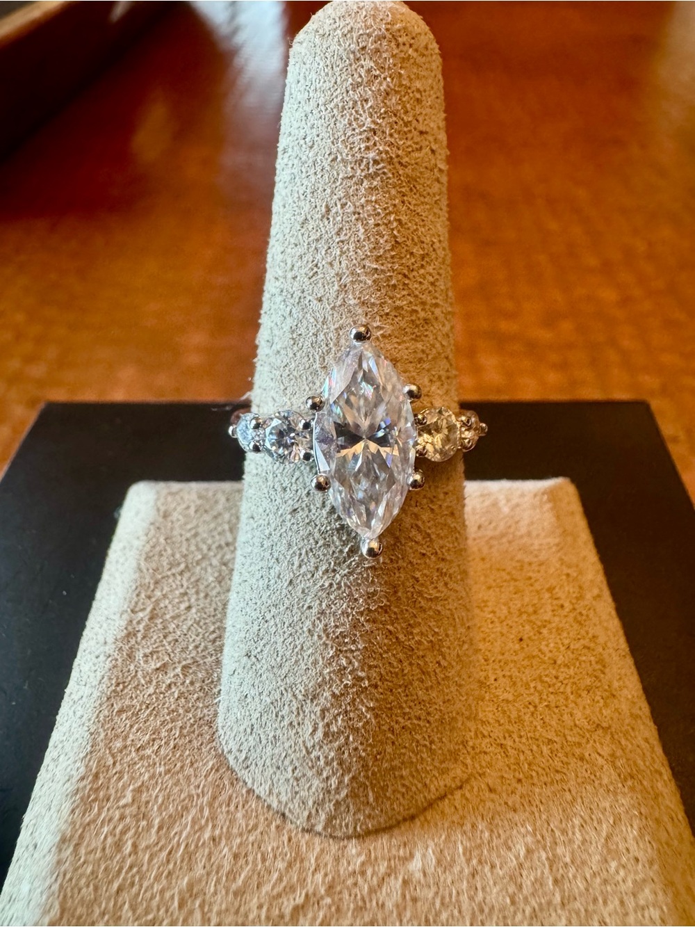 Moissanite Marquise-Cut Clear Stone Ring in Silver Tone - Women Jewelry